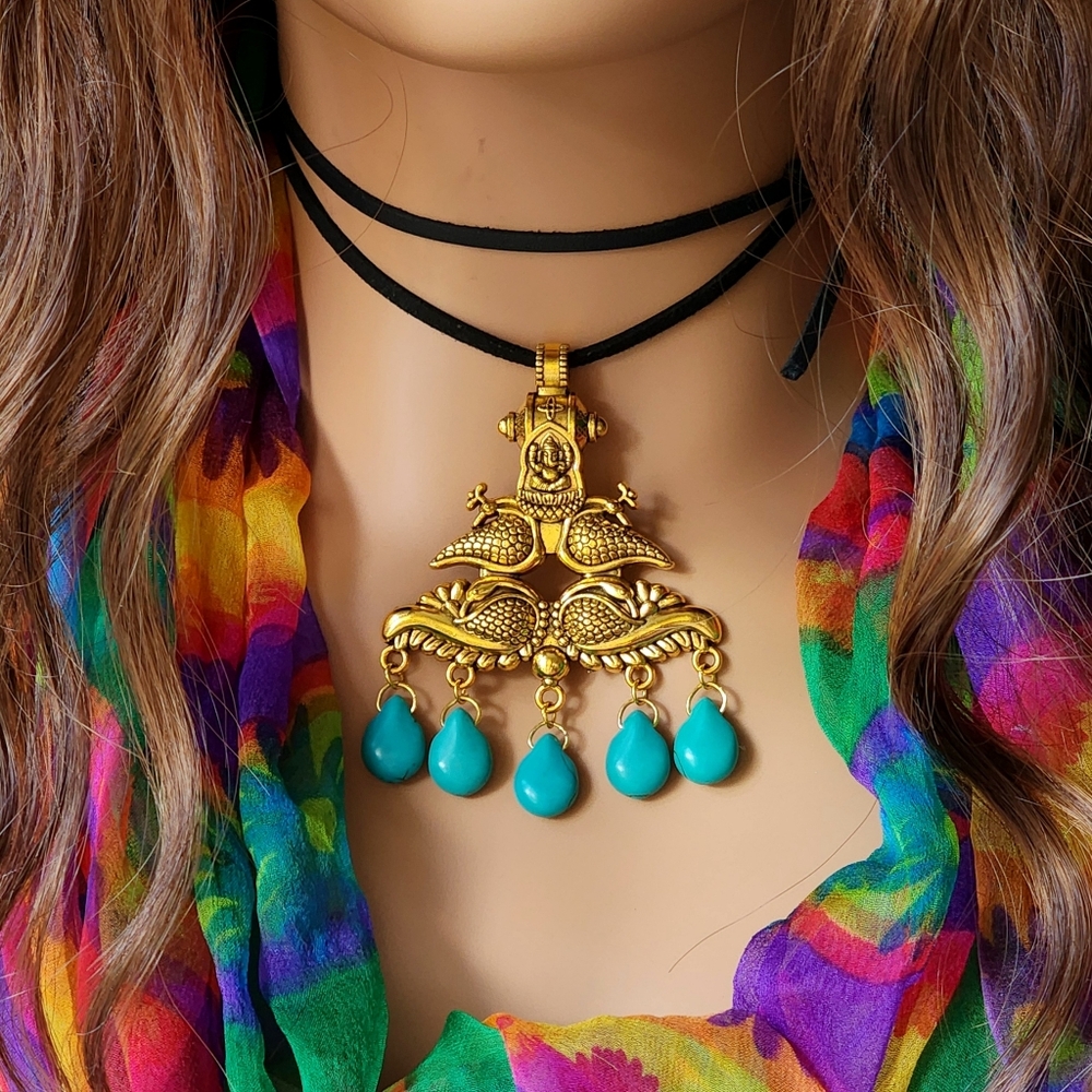 Gypcy BOHO CHIC Ethnic Unique Necklace Antique Gold Designer Jewelry